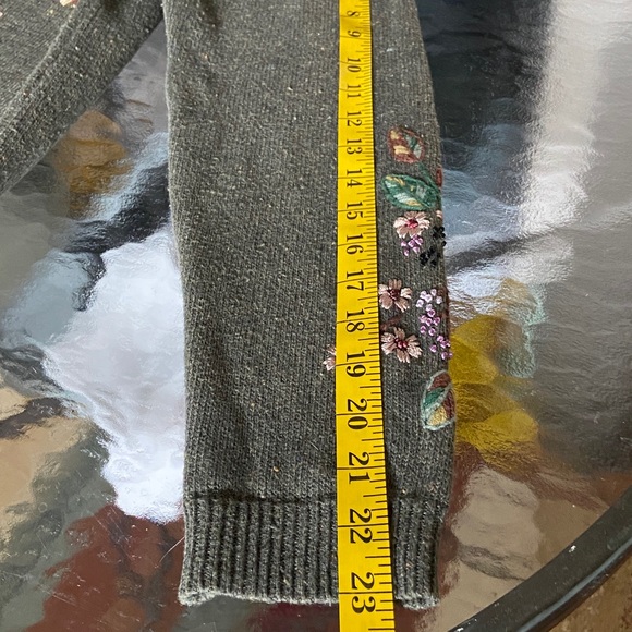 Vintage Tiara Green/Gray Floral Embroidered Cotton/Ramie Cardigan PL - Picture 13 of 14